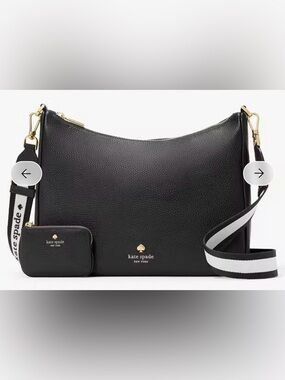 kate spade Black Pebbled Leather Shoulder Hobo with Gold Logo